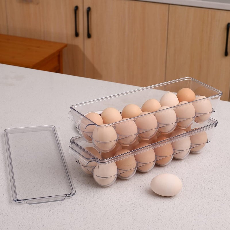 Sooyee 2 Pack Egg Holder for Refrigerator, Plastic Egg Storage Container, Fridge Egg Organizer, Clear Refrigerator Organizer Bins with Lids, Stackable Tray Holds 12 Eggs - Image 4